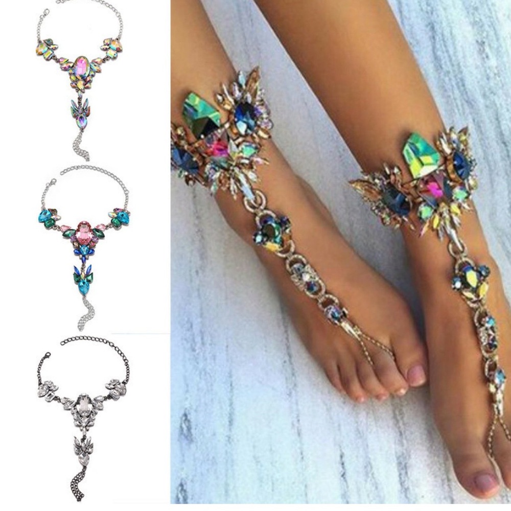 Crystal anklets chain bracelet women barefoot sandal beach foot jewelry